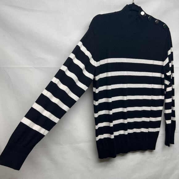 Joseph A Striped Black & White Women's Pullover Mock Neck Sweater Size Medium - Picture 5 of 11